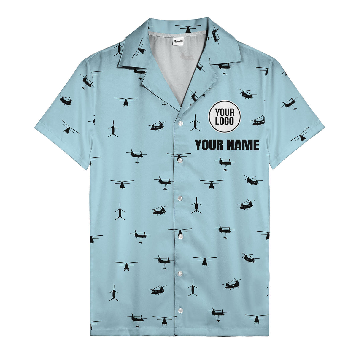 helicopter silhouette repeat military graphic hawaiian shirt for men