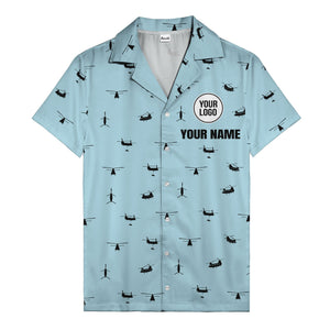 helicopter silhouette repeat military graphic hawaiian shirt for men