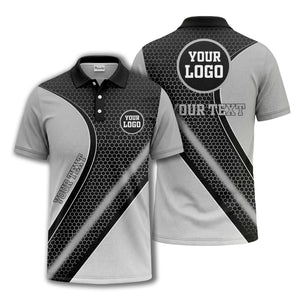 hexagonal gradient geometric print with customizable logo polo shirt