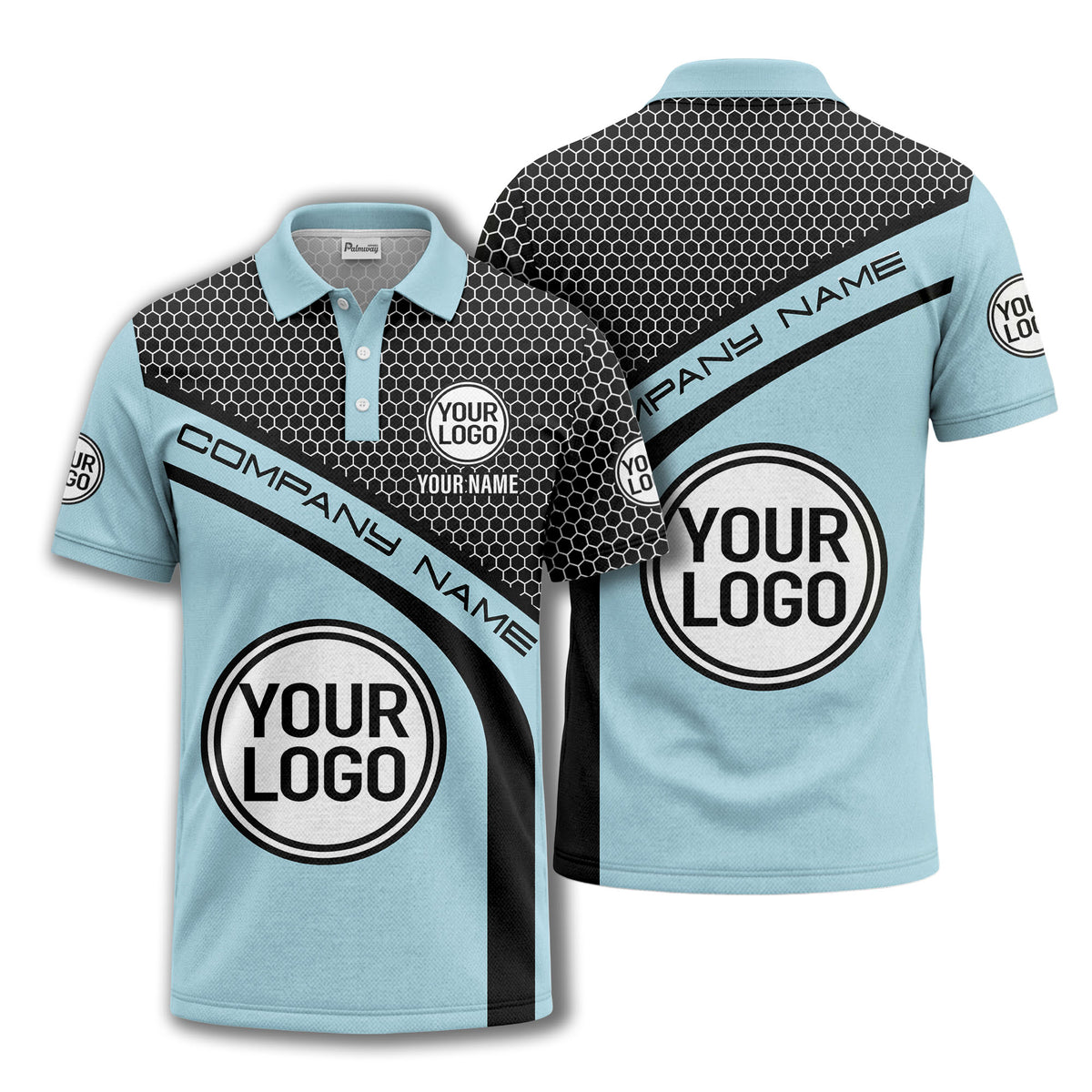 hexagonal grid monogram logo corporate polo shirt for men
