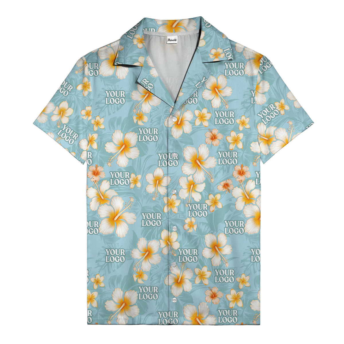 hibiscus & plumeria photoreal hawaiian shirt with customizable logo