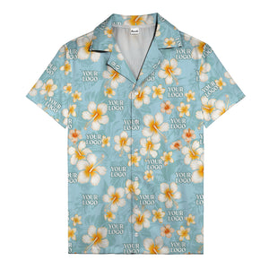 hibiscus & plumeria photoreal hawaiian shirt with customizable logo
