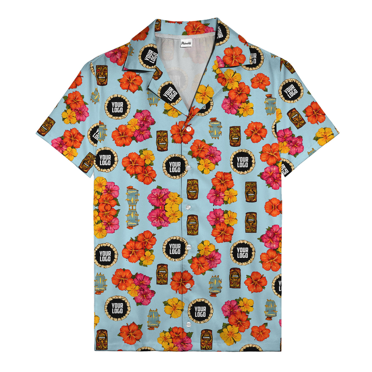 hibiscus & tiki masks all-over print hawaiian shirt for beach getaway