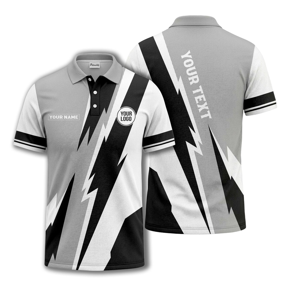 lightning bolt & geometric stripes polo shirt for men