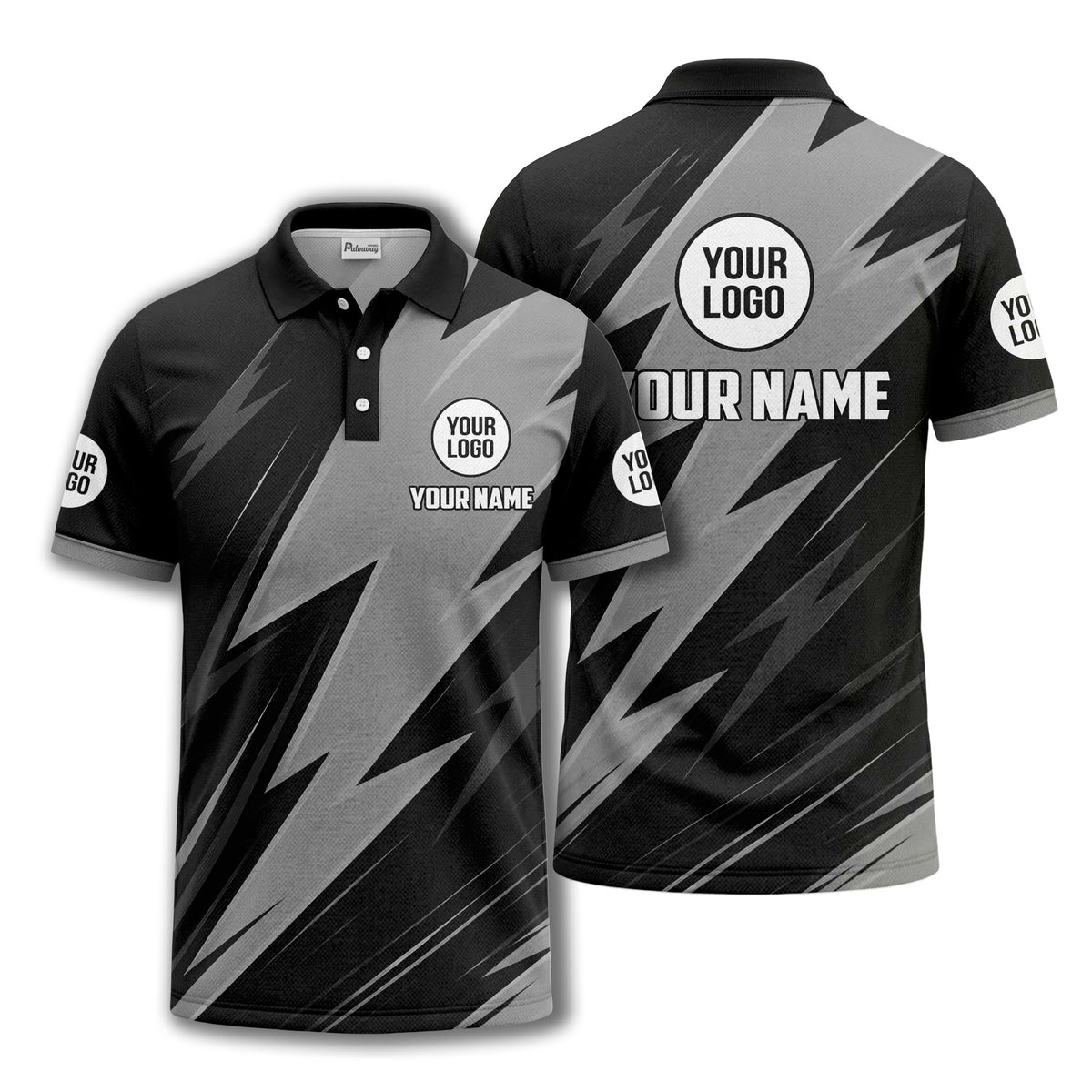 lightning bolt pattern with custom logo and name polo shirt for men
