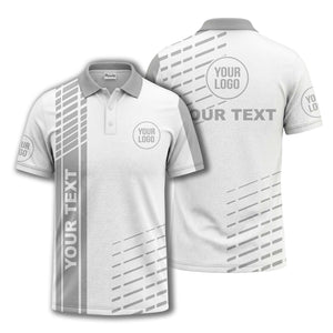 modern vertical stripe & dashed line graphic custom text logo polo shirt