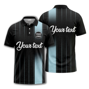 monochrome gradient vertical stripes with custom logo text polo shirt