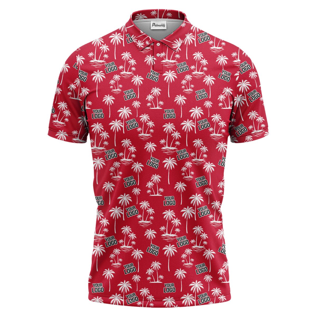 monochrome palm trees & custom logo repeat black white polo shirt
