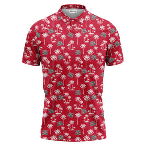 monochrome palm trees & custom logo repeat black white polo shirt