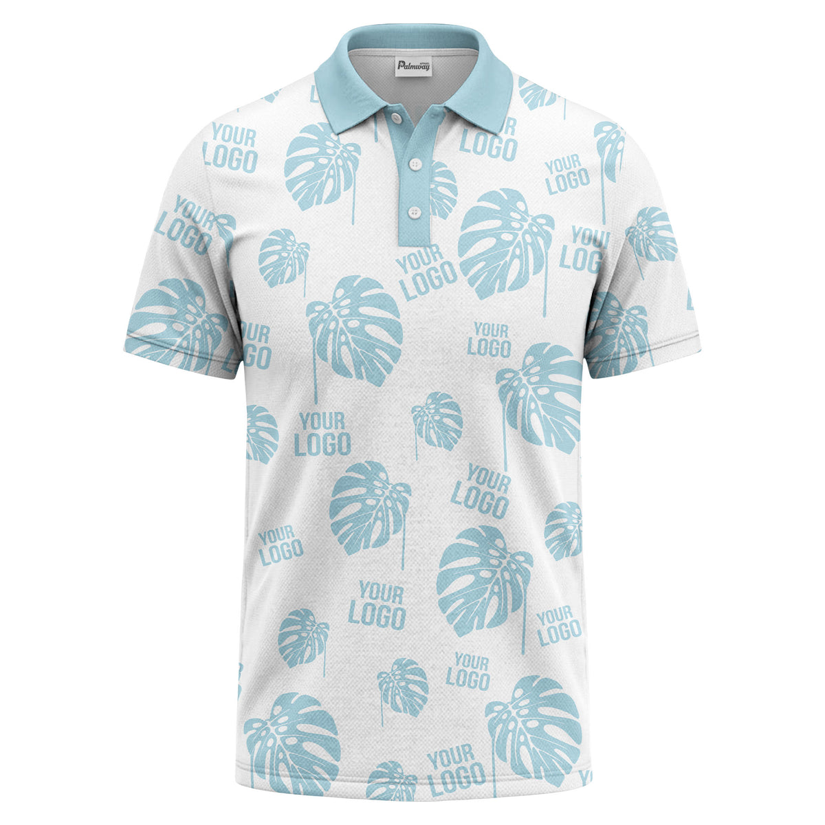 monstera leaves & custom logo repeat black white hawaiian polo shirt