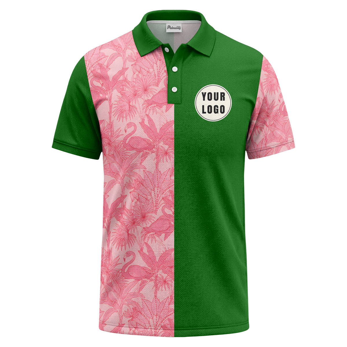 pink flamingo & tropical leaves patterned hawaiian shirt polo shirt