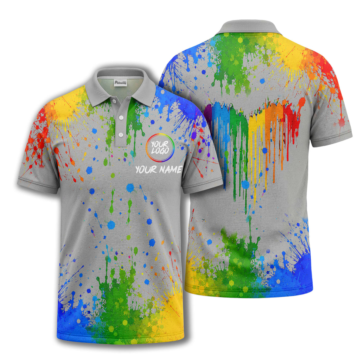 rainbow paint splatter custom logo personalized polo shirt