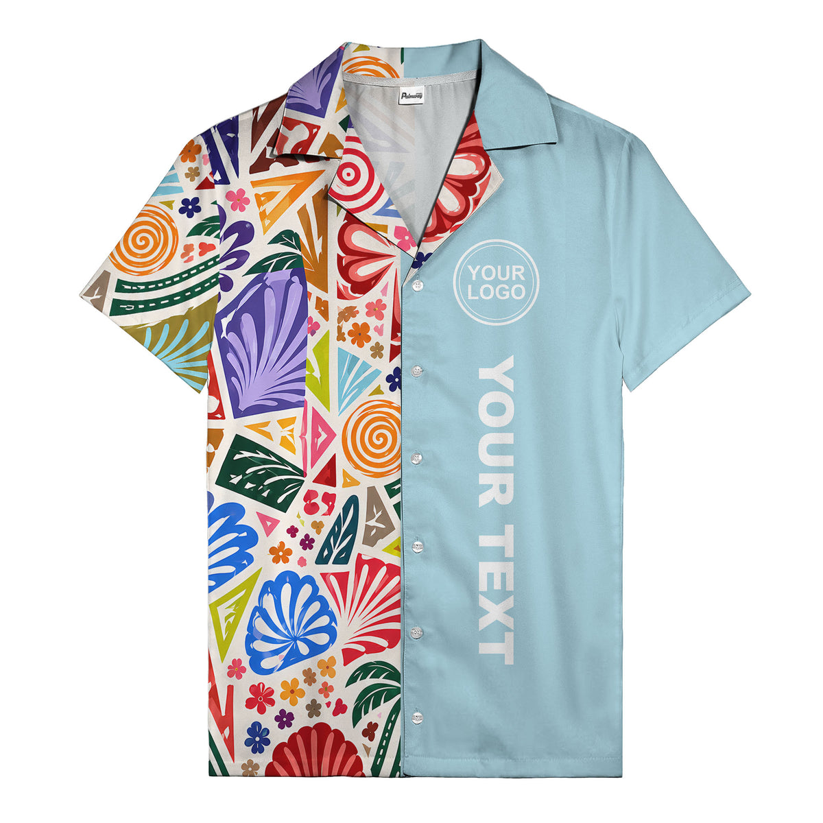 spiral motifs palm leaves hibiscus geometric hawaiian shirt for men