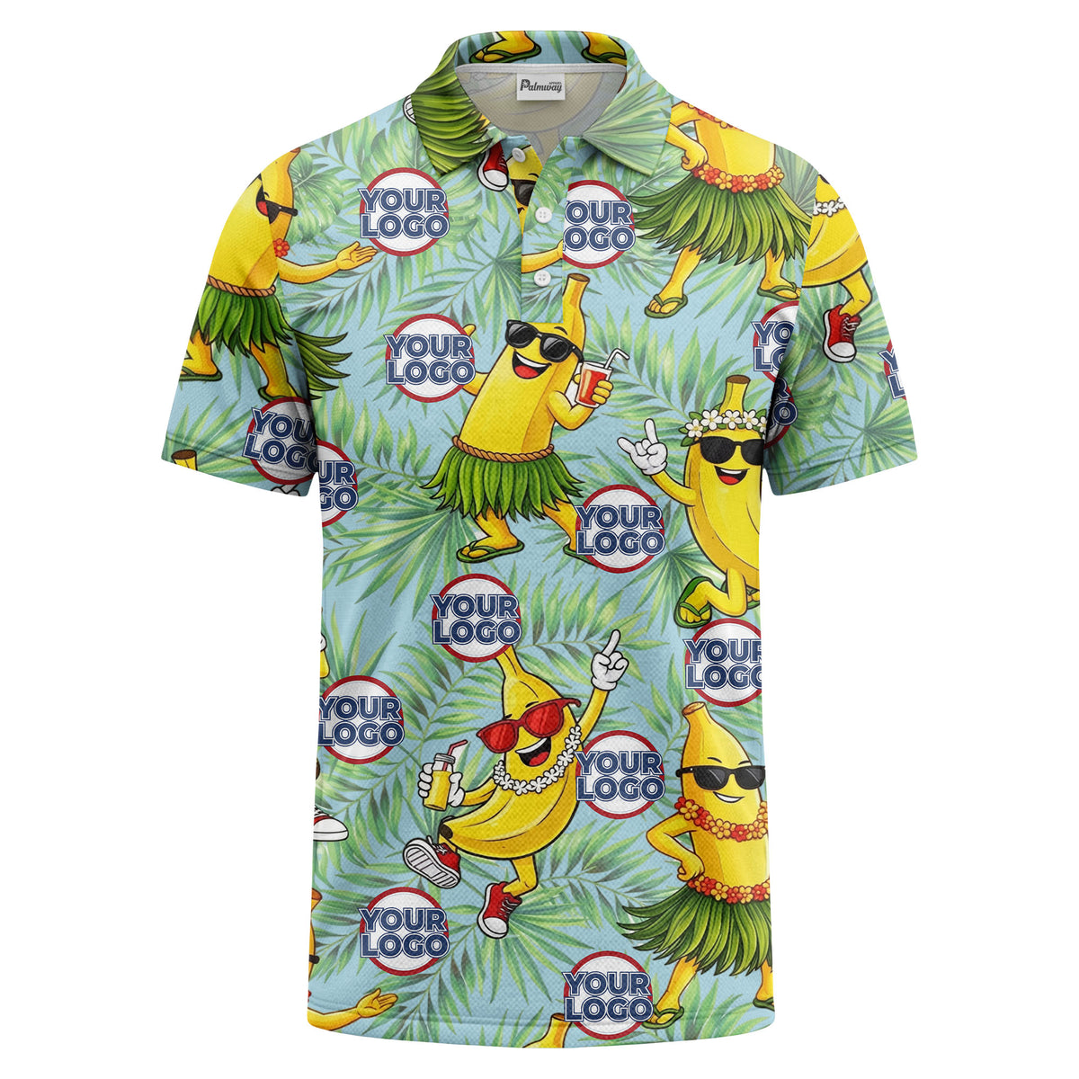 sunglass bananas luau palm leaves polo shirt for men