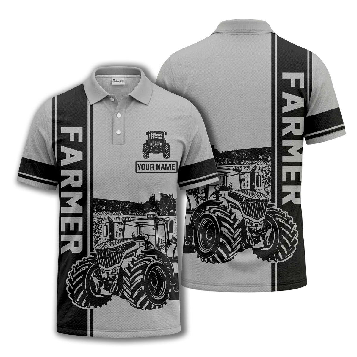tractor farm scene graphic illustration polo shirt for men