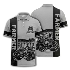 tractor farm scene graphic illustration polo shirt for men