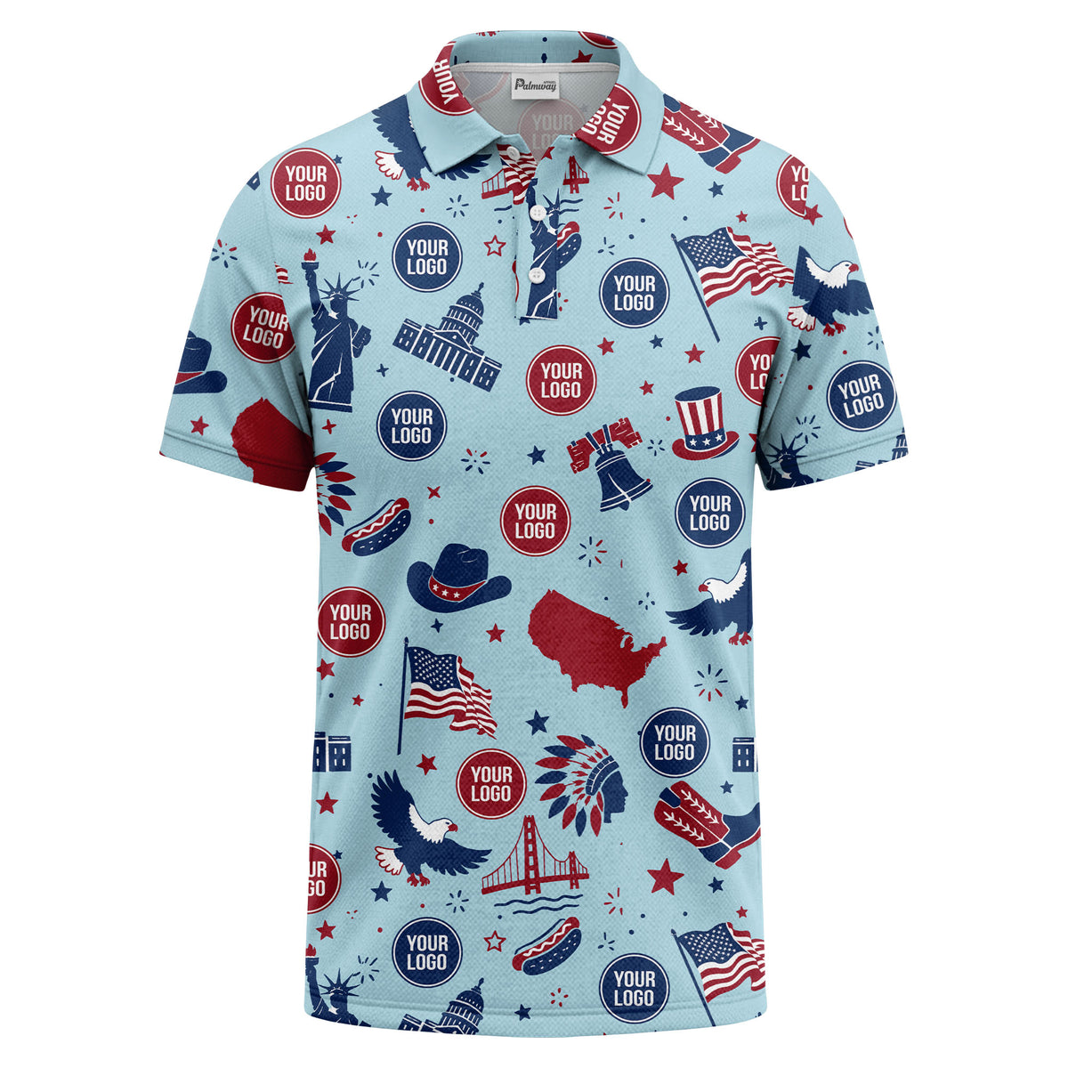 vintage cartoon bald eagles & statue of liberty icons patriotic polo shirt