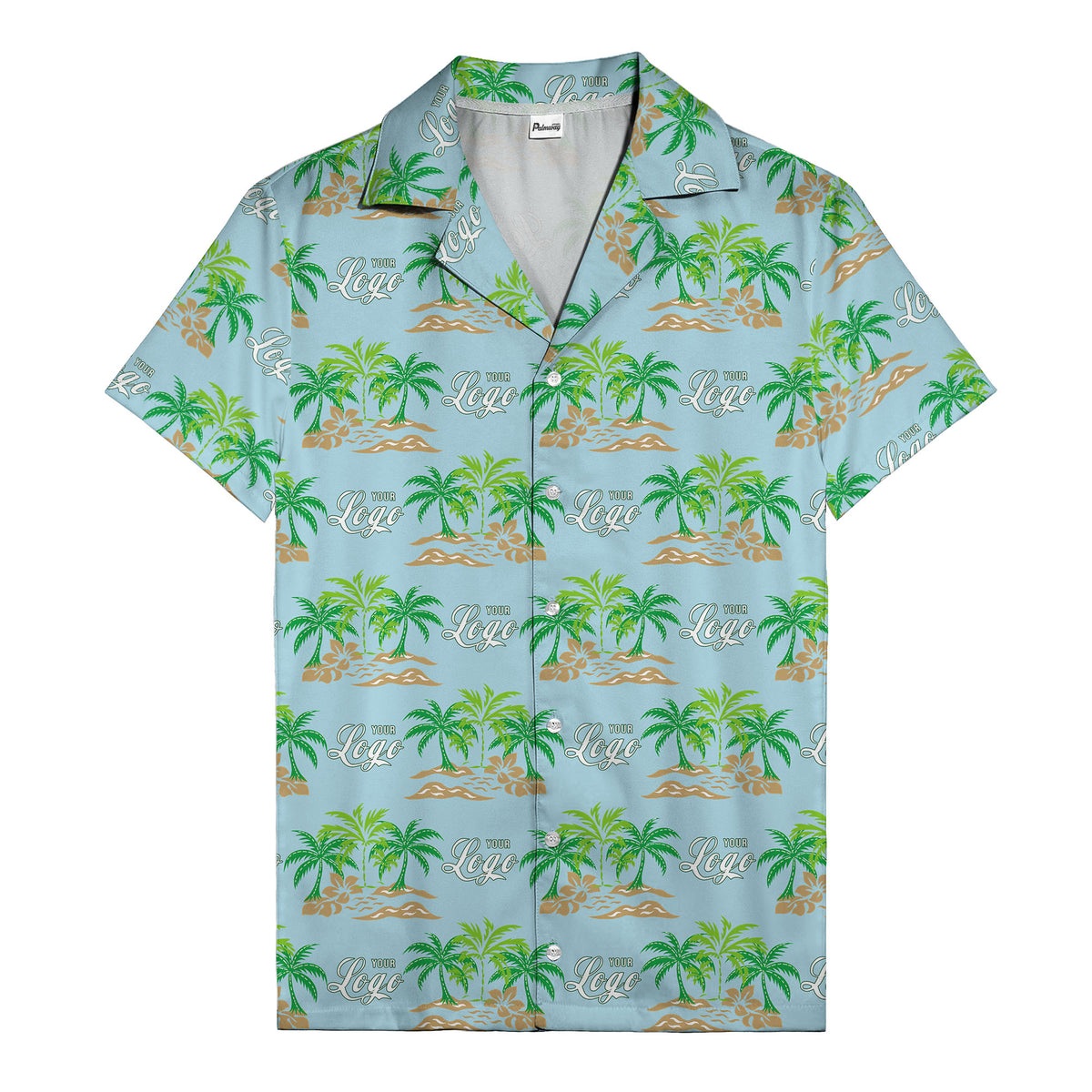 vintage palm tree oasis with monogrammed logo repeat hawaiian shirt