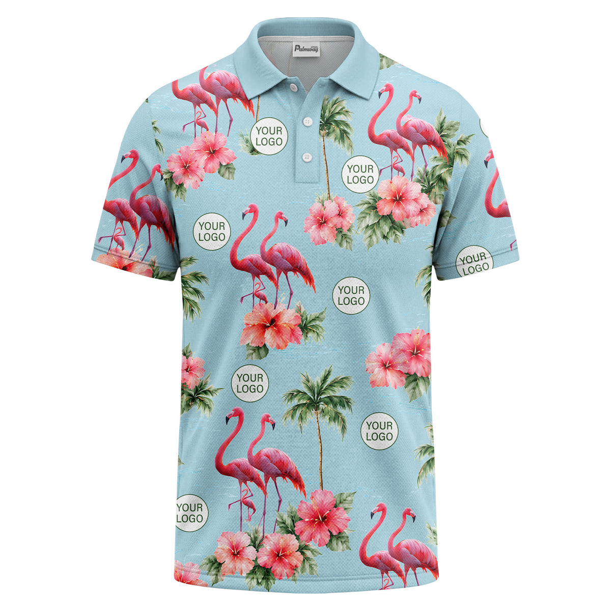 watercolor flamingos & hibiscus palm trees polo shirt for men