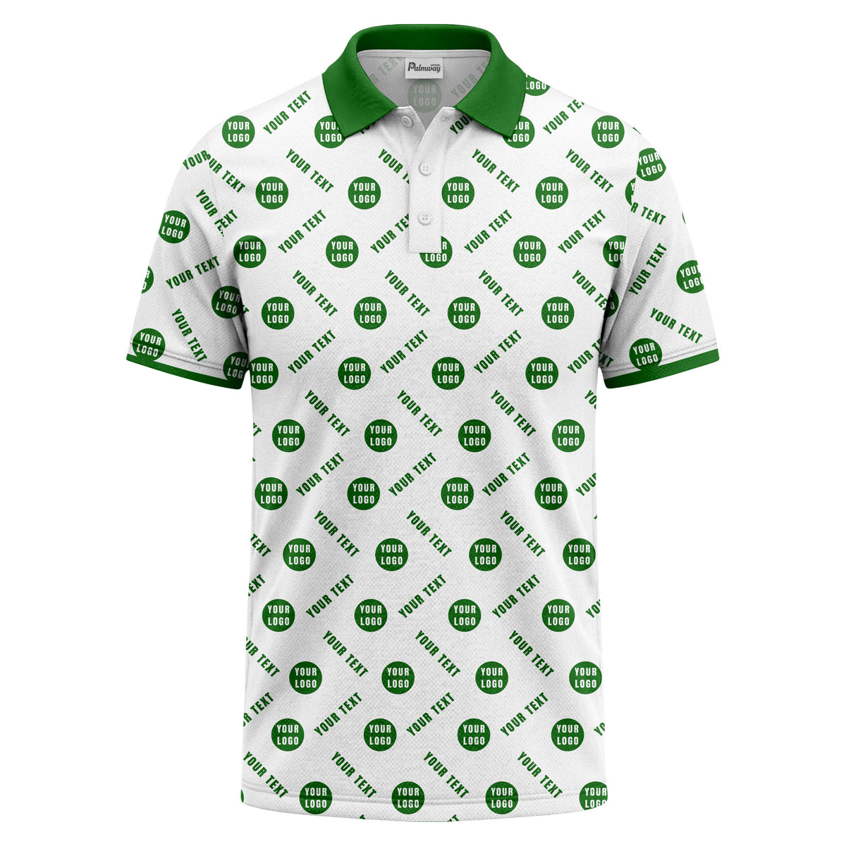 your name & logo repeat pattern all over print custom polo shirt