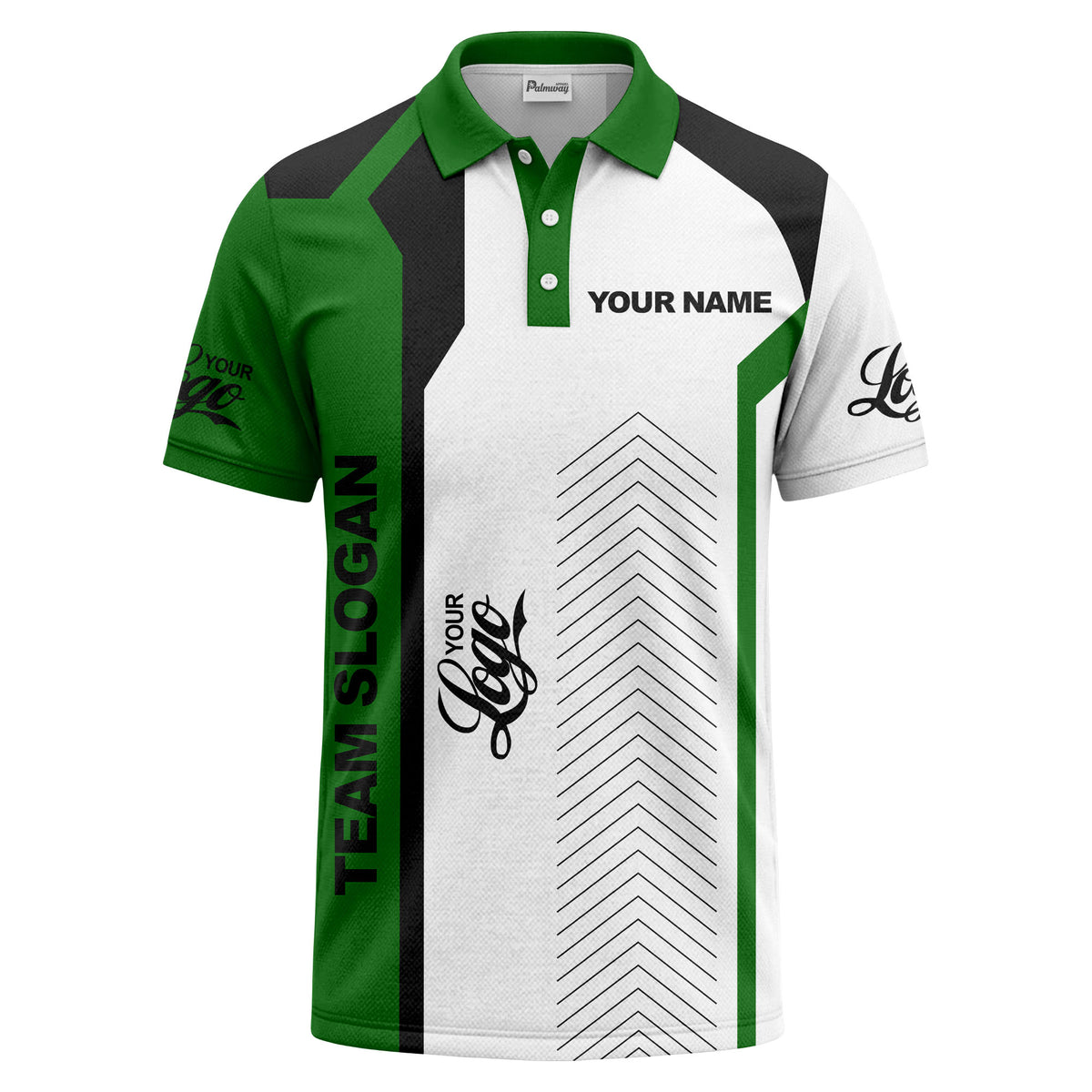 arrow repeat geometric logo & text custom polo shirt