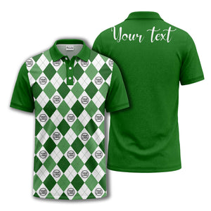 black white argyle diamond repeat pattern polo shirt with custom logo