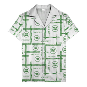 chain link grid custom logo text monochrome black white hawaiian shirt