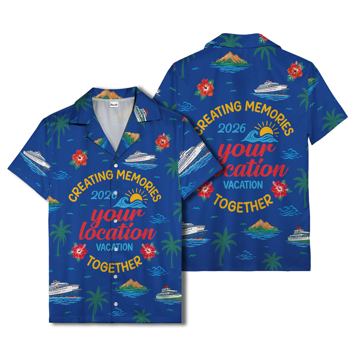 cruise ship & palm fronds watercolor vacation memories hawaiian shirt