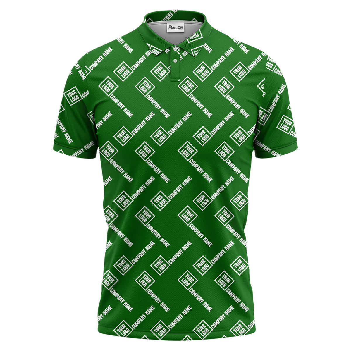 custom logo & company name repeat pattern black polo shirt for men