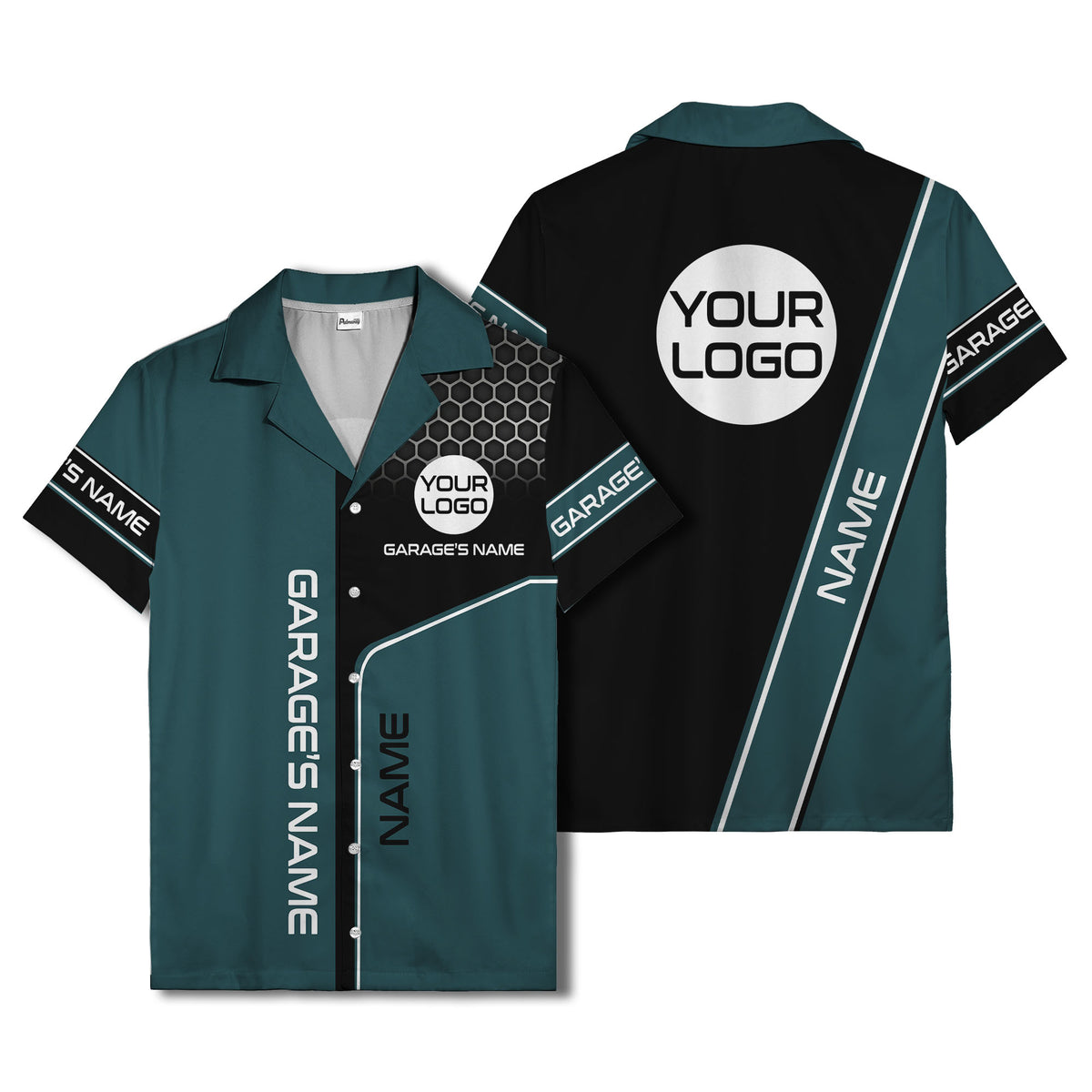 custom logo hexagonal honeycomb automotive hawaiian shirt for men