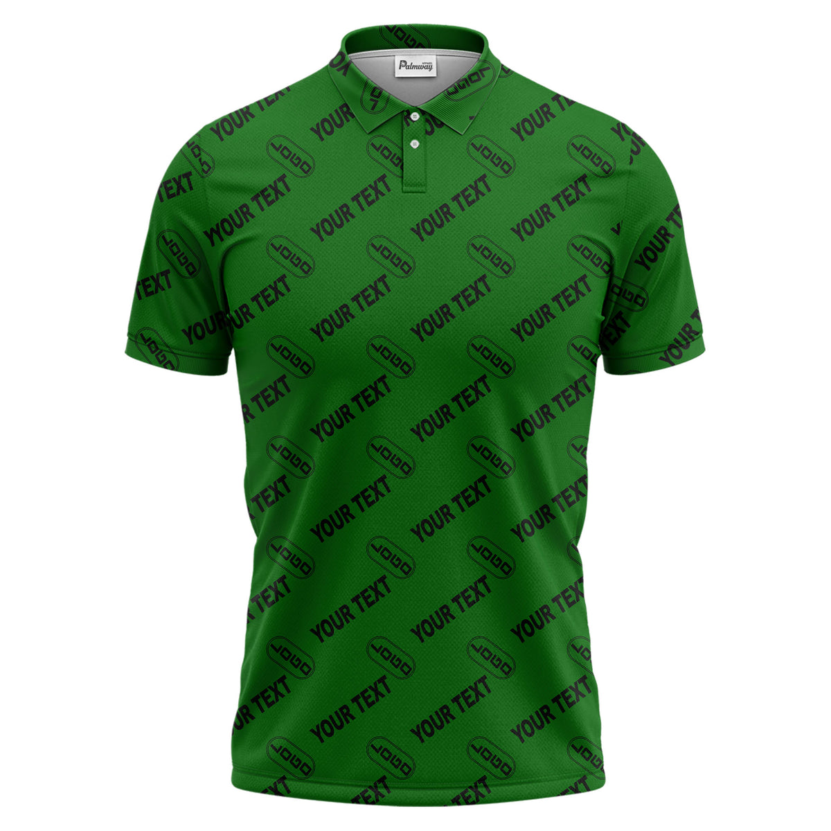 custom logo & monogram text repeat pattern black polo shirt for men