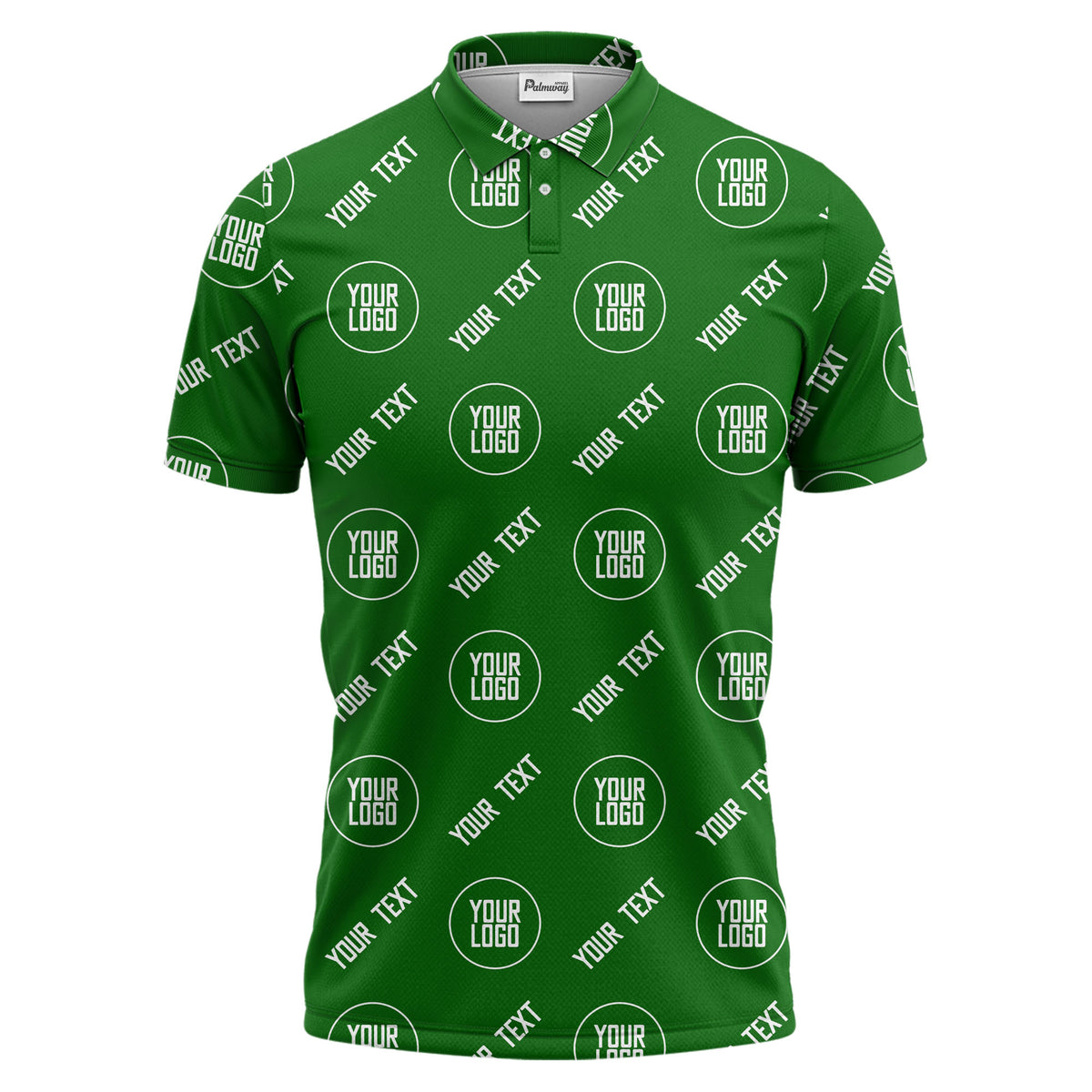 custom logo & text repeat pattern black personalized polo shirt for men