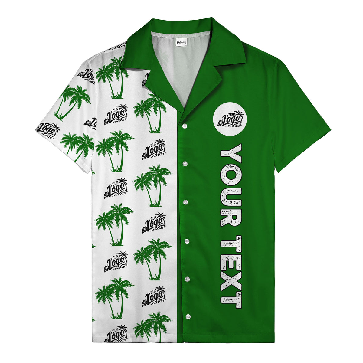 customizable palm tree & personalized text tropical green hawaiian shirt for vacation