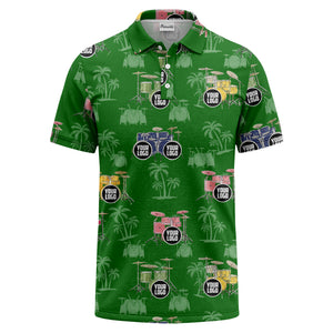 drum kit & palm tree repeat rock band polo shirt for men