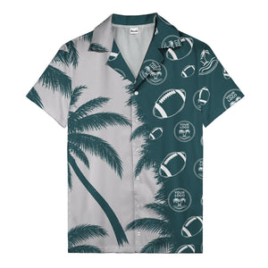 footballs & palm tree silhouettes black white graphic hawaiian shirt