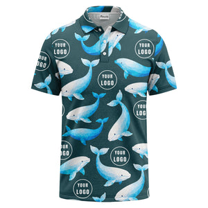 geometric beluga whale repeat & custom logo circles polo shirt
