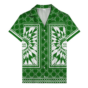 geometric palm leaves checkerboard border hawaiian shirt for men