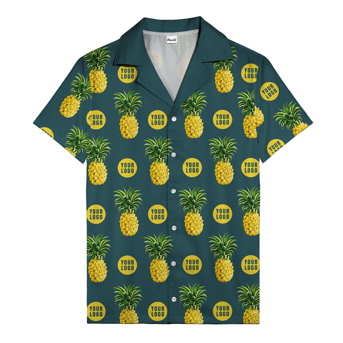 golden pineapple repeat & custom logo circles black hawaiian shirt