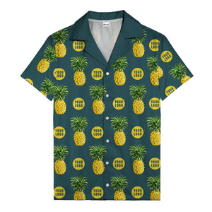 golden pineapple repeat & custom logo circles black hawaiian shirt