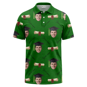graduation caps & diploma scrolls over personalized faces polo shirt