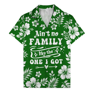 graphic white hibiscus & leaf family tribute hawaiian shirt