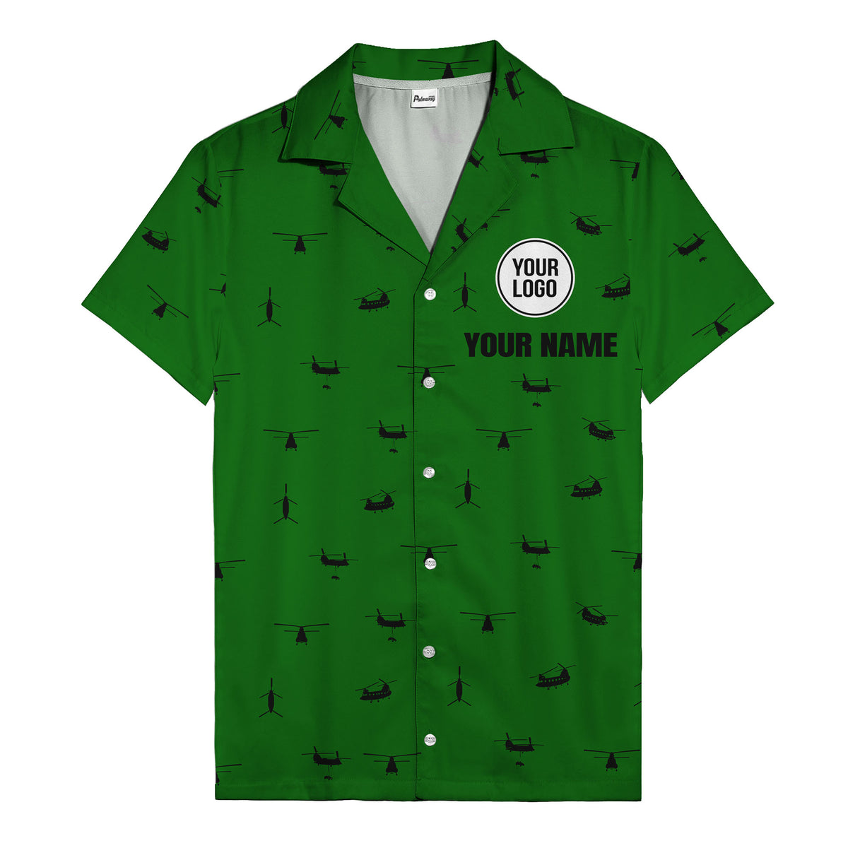 helicopter silhouette repeat military graphic hawaiian shirt for men
