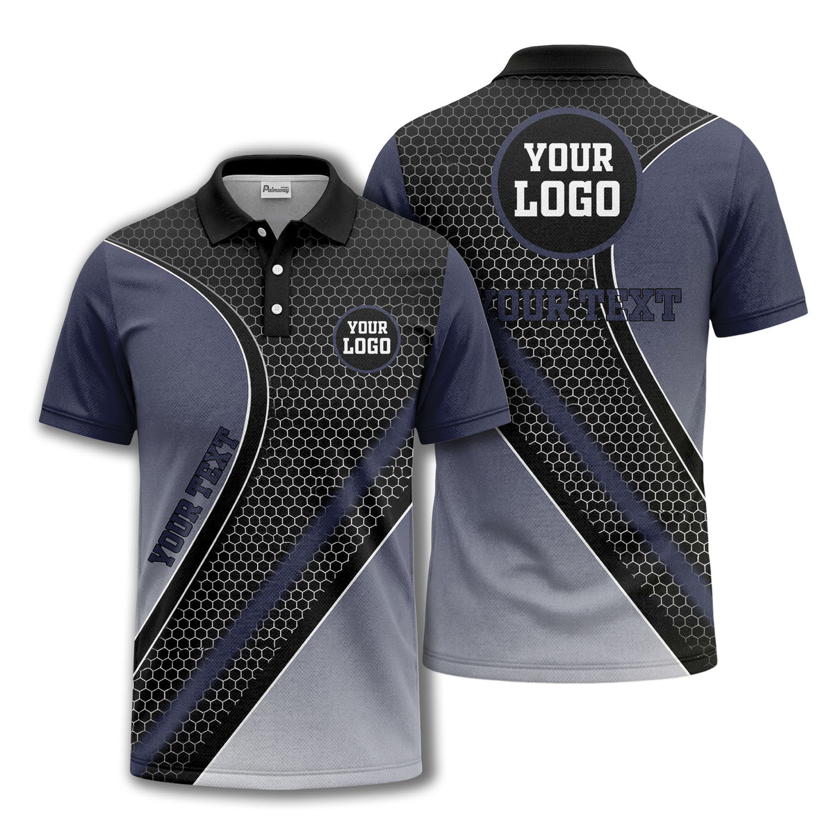 hexagonal gradient geometric print with customizable logo polo shirt