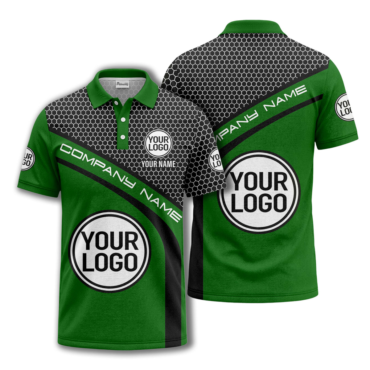hexagonal grid monogram logo corporate polo shirt for men