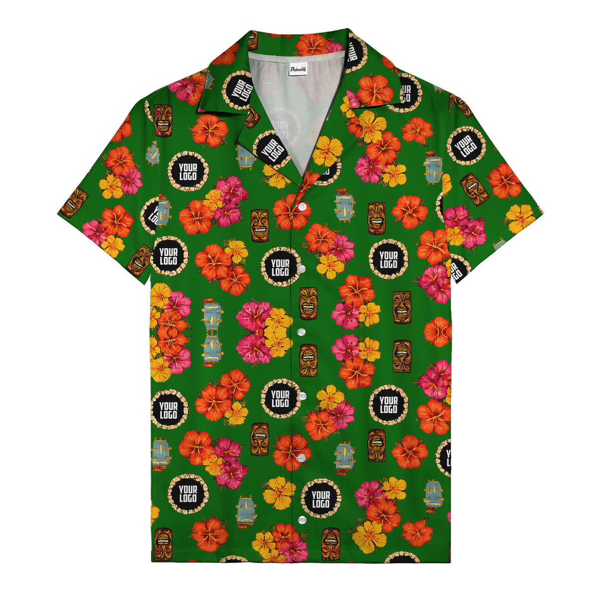 hibiscus & tiki masks all-over print hawaiian shirt for beach getaway