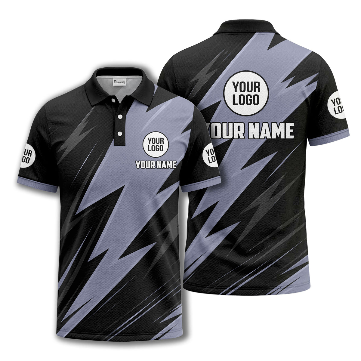 lightning bolt pattern with custom logo and name polo shirt for men