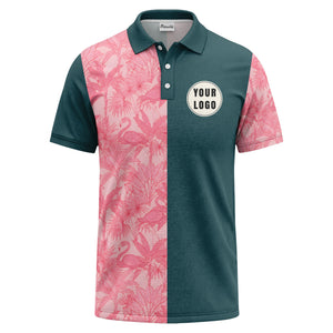 pink flamingo & tropical leaves patterned hawaiian shirt polo shirt