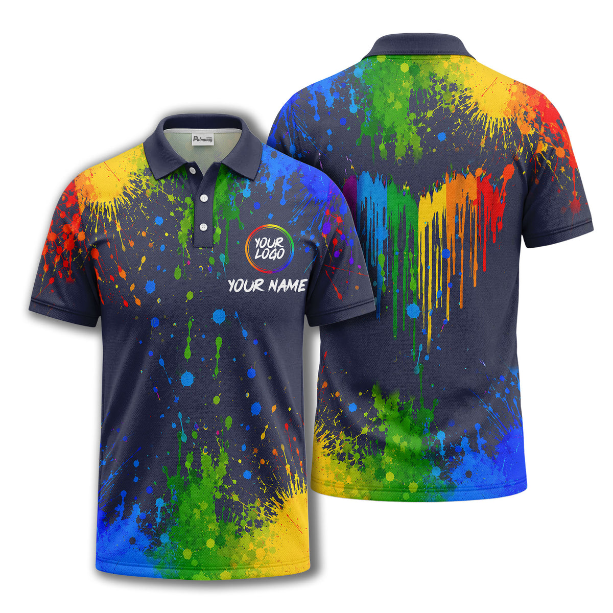 rainbow paint splatter custom logo personalized polo shirt