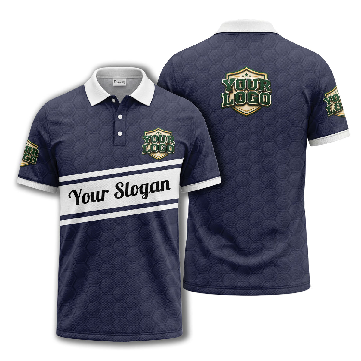 shield logo stars hexagon pattern polo shirt for men