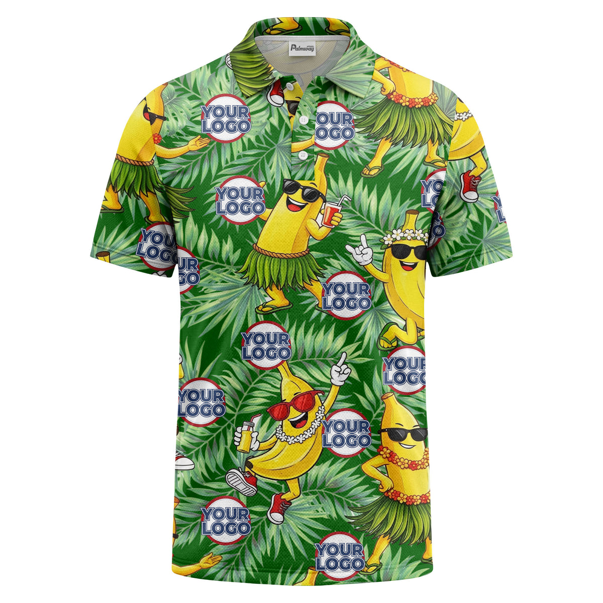 sunglass bananas luau palm leaves polo shirt for men